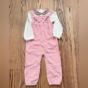Mini Boden Pink Bunny Kids Overalls Set